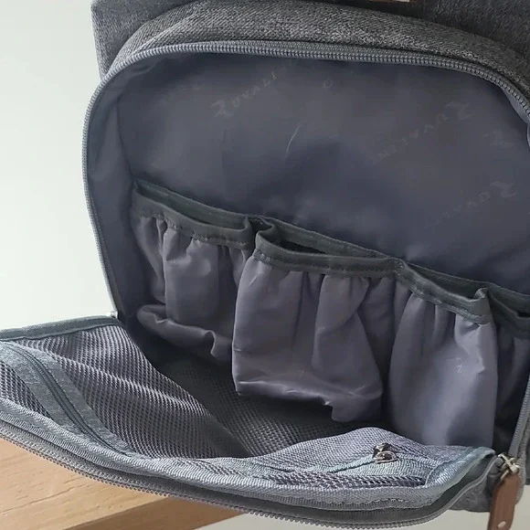 Ruvalino Gray and Brown Quilted Backpack with Leather Accents And Accessory - Picture 5 of 11